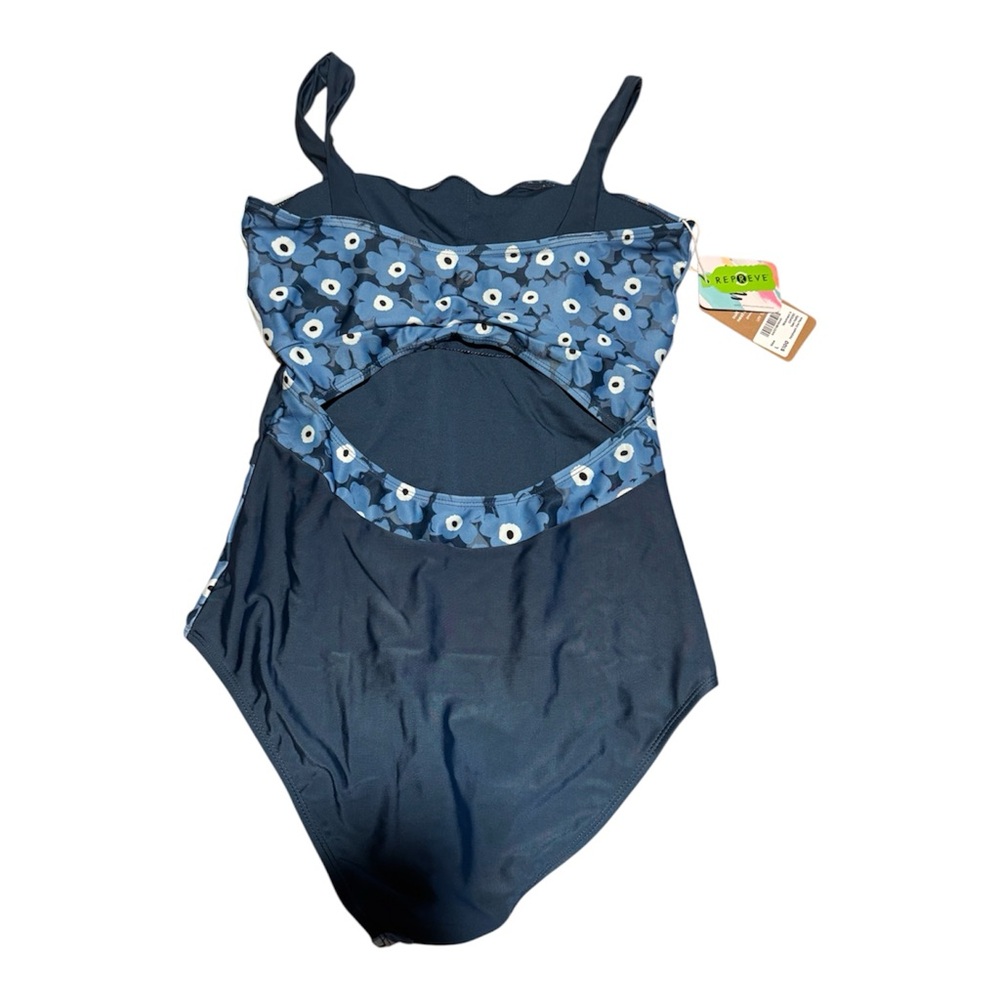 Nani Swimwear Patchwork One Piece Swimsuit Blue Floral Sea Holly Large NWT - Picture 2 of 3